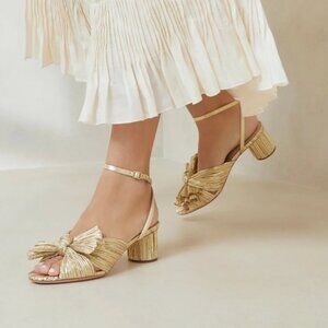 never worn Loeffler Randall Dahlia Gold Pleated Bow Heel